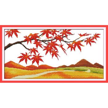 金色枫景十字绣风景系列客厅小幅画印花十字绣枫叶图红叶 11ct图片