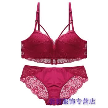 羽羽专营店欧洲站明星同款香港维多利亚内衣内裤套装少女绑带蕾丝墨