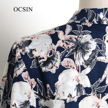 OCSIN偶现长袖纯棉衬衫女2016年春装新款中国风个性印花打底衫152CS04货到付款 蓝色 均码