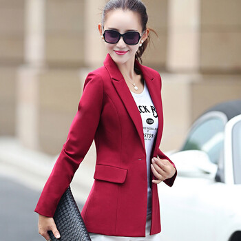 
                                        记忆的时间 2017秋季新款女装休闲短款西服针织外套职业OL纯色正装长袖小西装 女春秋 玫红 M                