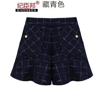 纪臣邦<em>2015秋冬</em>新款<em>女短裤</em>羊毛呢裤裙 格子高