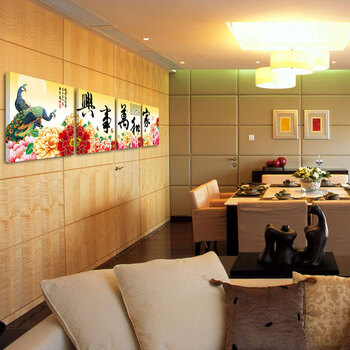 美索精饰 家和万事兴 现代简约客厅卧室玄关走廊餐厅挂画装饰画沙发墙电视墙背景墙四联无框画 A款 70*70cm四件套