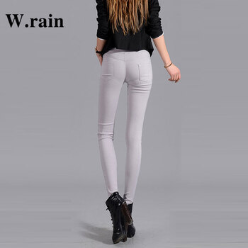 W.rain 秋季新款外穿高腰女士打底裤弹力糖果色薄款大码小脚铅笔裤女长裤 浅灰色薄款 3XL  建议135-145斤