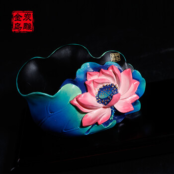 
                                        金乌炭雕（klinart）和乐吉祥组合笔筒 办公室摆件工艺品 红蓝色 300*110*130mm                