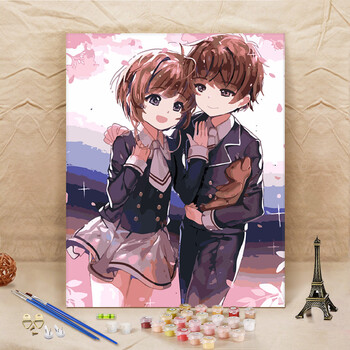 家装软饰 相框/照片墙 春枝韵 卡通人物填色油彩画休闲手绘儿童画卧室