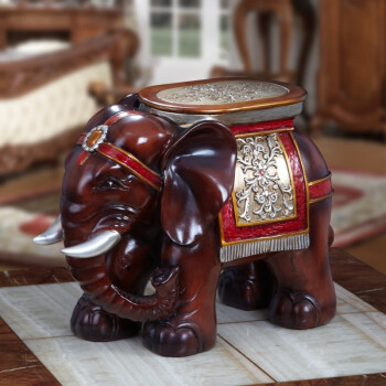 雅尊 家居装饰树脂工艺品大象凳 泰国招财白色大象摆件 客厅大象穿换