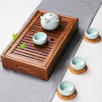 
                                        永丰祥整套茶具茶盘套装紫砂茶壶汝窑功夫茶具 黑檀鸡翅实木茶台茶道玻璃茶杯YFX799 A款花梨盛水红茶泡                