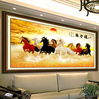 皇室蒙娜丽莎十字绣5D钻石画八骏图钻石绣马到成功贴钻画动物系列圆钻砖石画满钻镶钻新款客厅画 Z196八骏全图 长1.25米宽0.76米