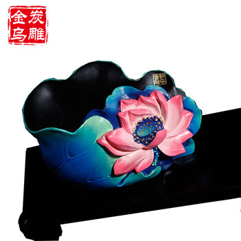 
                                        金乌炭雕（klinart）和乐吉祥组合笔筒 办公室摆件工艺品 红蓝色 300*110*130mm                