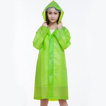zuomee时尚EVA户外徒步成人半透明雨衣雨披 男女士长款 情侣款 黑灰色  有帽檐 L