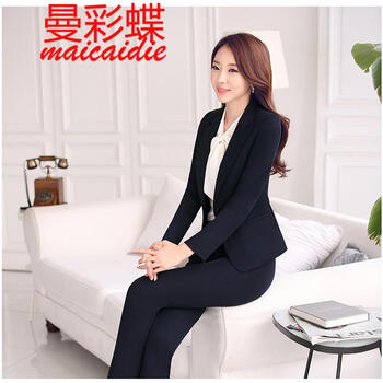 
                                        曼彩蝶2015秋冬职业工作服装面试装正装女士西服短裙  长裤 黑色 XXL                
