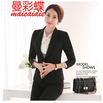 
                                        曼彩蝶2015秋冬职业工作服装面试装正装女士西服短裙  长裤 黑色 XXL                