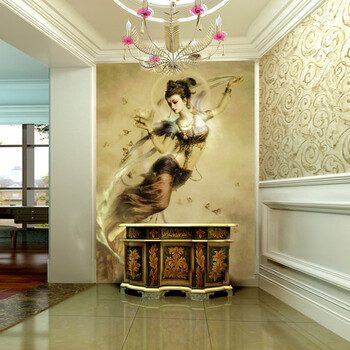 臻心家居 个性定制 瑜伽房会所壁画侍女墙纸 敦