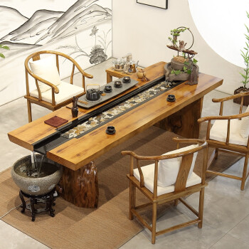 中式原实木循环流水养鱼茶桌创意仿古功夫茶几茶台茶桌椅组合 桌180*