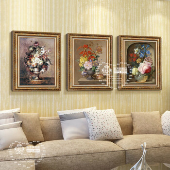 
                                                            雅创油画  欧式美式客厅三联餐厅装饰画有框画油画挂画壁画 古典花 第4款 单幅50*60CM                