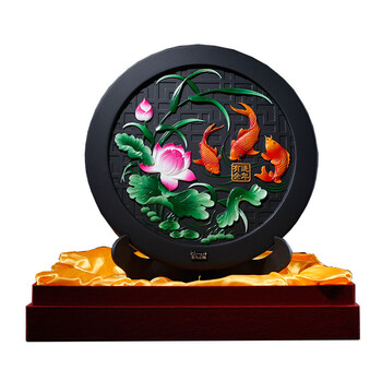 
                                        金乌炭雕 连年有余 炭雕工艺品婚庆礼品客厅家居摆件活性炭除甲醛 绿色 D268                