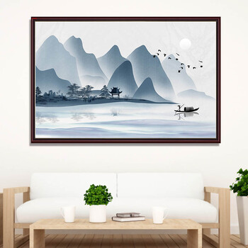 贴贴福山水画风水靠山客厅装饰画沙发背景墙壁画办公室挂画国画横幅te