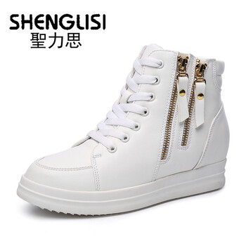 圣力思 高帮简约白色甜美女鞋懒人鞋厚底内增