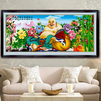 A KS十字绣笑口常开2米弥勒佛大肚佛3d十字绣佛像大幅画新款客厅牡丹花系列精准印花 V8040弥勒佛8V精准印花 长1.83米宽0.75米