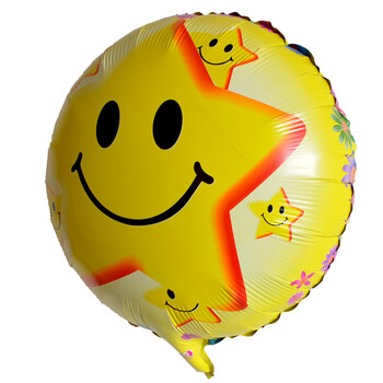 
                                        志动 铝膜生日气球 圆形印花彩印生日派对装饰气球 聚会节日铝箔氢气球 星星笑脸                
