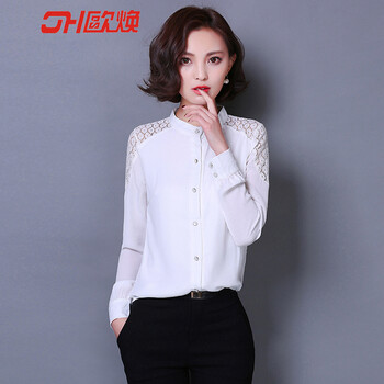 欧焕-女装长袖蕾丝雪纺衫2016女式上衣春装新
