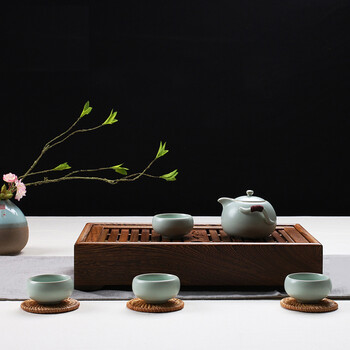 
                                        永丰祥整套茶具茶盘套装紫砂茶壶汝窑功夫茶具 黑檀鸡翅实木茶台茶道玻璃茶杯YFX799 A款花梨盛水红茶泡                
