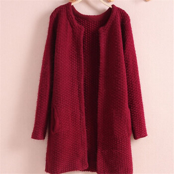 4秋装新款韩版圆领中长款 毛衣加厚<em>针织开衫</em>外