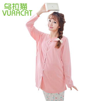 乌拉<em>猫</em> 春秋季<em>孕妇</em>产后月子服中长款纯色棉质