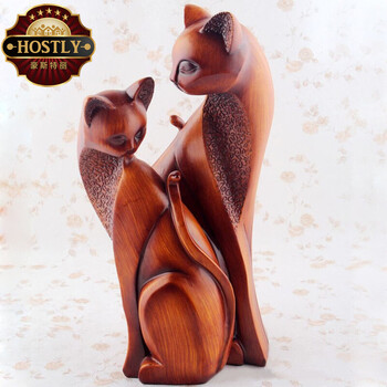 
                                        豪斯特丽（HOSTLY） 欧式情侣猫摆件 家居装饰品 创意木纹猫 客厅书房摆件创意礼品 情侣猫一对                