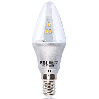 
                                        佛山照明（FSL）LED尖泡小口节能灯具3W透明E14暖白光2700K 炫银尖泡 5支装                
