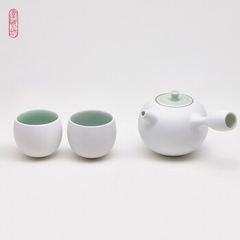 堂悦坊 握奇茶具普通套装礼盒 一壶两杯套装特价 青玉色一壶两杯普通装