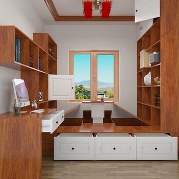 美馨简约储物床衣柜榻榻米双门书柜书桌电脑桌