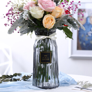 水培绿萝玻璃花瓶简约创意摆件客厅欧式透明插花鲜花干花容器 特大