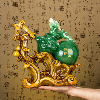 【福禄招财】招财客厅葫芦貔貅摆件 家居装饰品办公室工艺摆件 风水创意 开业结婚礼品 大号 绿葫芦