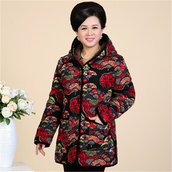黑先生-2015冬季新款中老年女装棉服连帽加厚