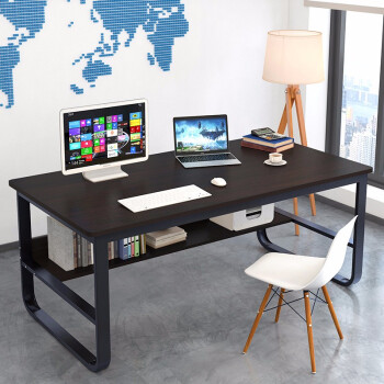 众淘电脑桌台式笔记本家用简易办公桌带书架写字台简约书桌子 140x70黑胡桃色