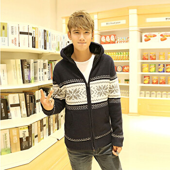 强荣2014秋冬季男装<em>韩版开衫</em>带帽长袖男毛衣