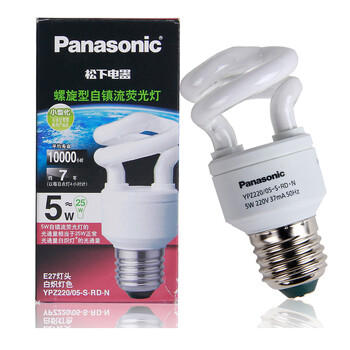 松下（Panasonic）螺旋型节能灯5W E27灯头  6只装 暖光/白炽灯色