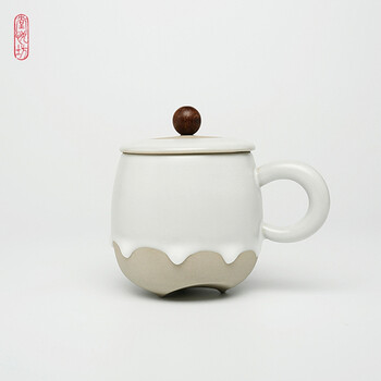 堂悦坊 浪淘沙汉白色陶器带盖茶杯+茶叶罐2件套装礼盒 汉白