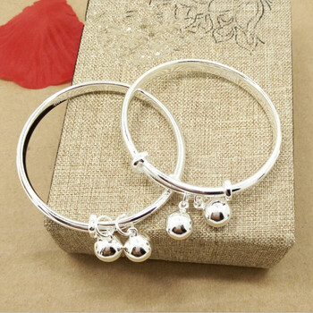 寸发标监制铃铛银手镯儿童礼物开口银饰品日韩