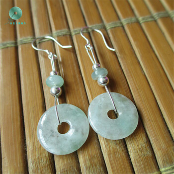 银想玉 缅甸翡翠玉平安扣耳坠 配925银挂钩 耳