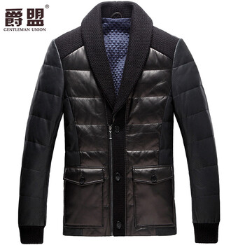爵盟 真皮皮衣<em>男士</em>羽绒服 <em>中年</em>男装装<em>外套</em>翻领
