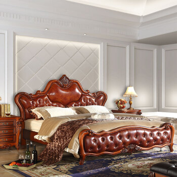 美式皮床法式新古典真皮婚床主卧实木床1.8 1
