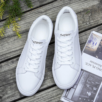 春夏季软皮小白鞋男板鞋潮系带青少年休闲皮鞋