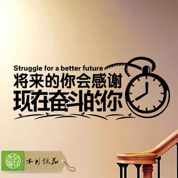 水月镜花 将来的你会感谢现在奋斗的自己 创意励志墙贴公司企业背景墙
