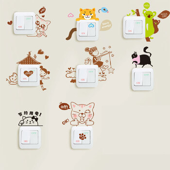 【8个装】创意卡通动物墙贴开关贴插座贴 笔记本装饰可移除贴纸贴画
