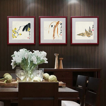 
                                        橙舍 客厅装饰画现代中式挂画版画有框玄关画餐厅装饰画花卉国画名家书画四联齐白石画春华秋实 古韵桃木-葫芦 装裱后高45*长45                
