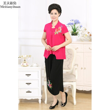 2016中老年女装夏款套装中年女夏装短袖T恤九