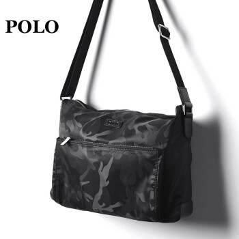 POLO 男士单肩包大容量横款尼龙斜挎包多功能休闲包包041-P533 黑色迷彩