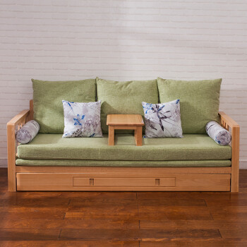 青岛一木家具 实木沙发床 多功能可伸缩实木沙